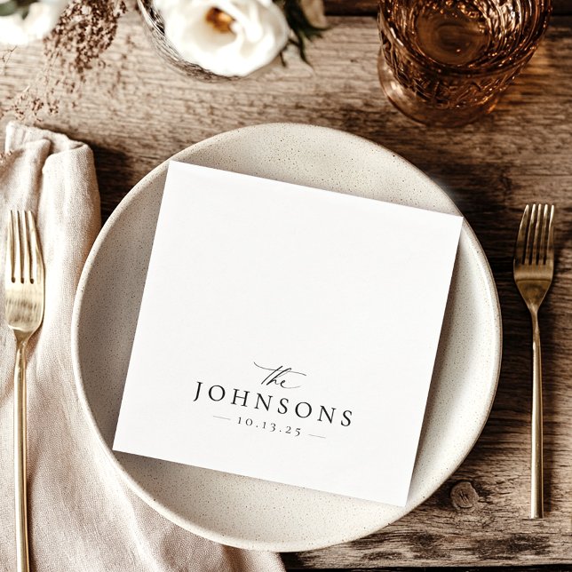 Elegant Script Black White Wedding  Napkin (Creator Uploaded)