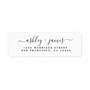 Elegant Script Black White Wedding Return Address