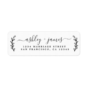 Elegant Script Black White Wedding Return Address 