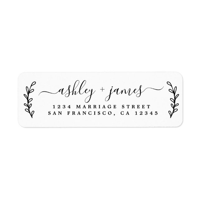 Elegant Script Black White Wedding Return Address  (Front)