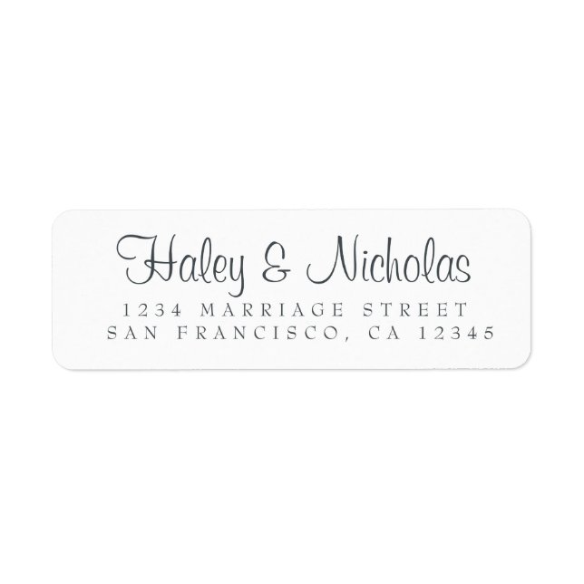 Elegant Script Black White Wedding Return Address  (Front)