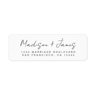 Elegant Script Black White Wedding Return Address