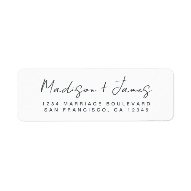 Elegant Script Black White Wedding Return Address  (Front)