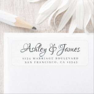 Elegant Script Black White Wedding Return Address