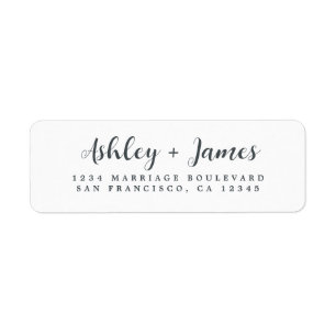 Elegant Script Black White Wedding Return Address