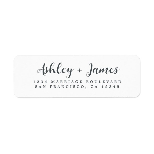 Elegant Script Black White Wedding Return Address (Front)