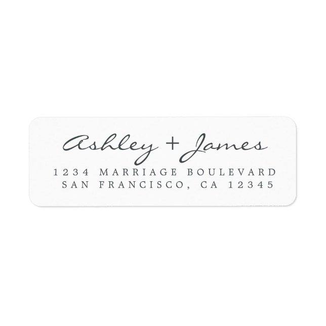 Elegant Script Black White Wedding Return Address (Front)
