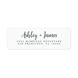 Elegant Script Black White Wedding Return Address