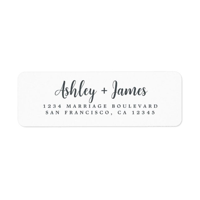 Elegant Script Black White Wedding Return Address (Front)