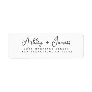 Elegant Script Black White Wedding Return Address