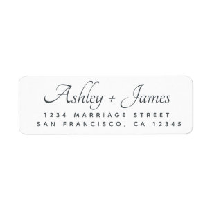 Elegant Script Black White Wedding Return Address
