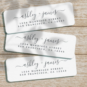 Elegant Script Black White Wedding Return Address