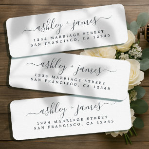 Elegant Script Black White Wedding Return Address