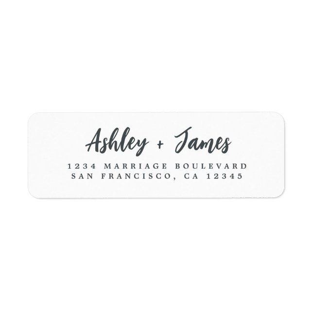 Elegant Script Black White Wedding Return Address (Front)