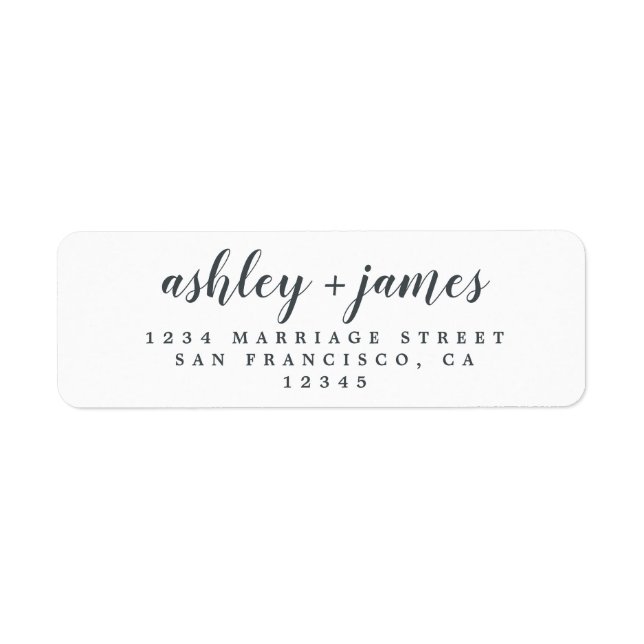 Elegant Script Black White Wedding Return Address (Front)