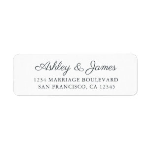 Elegant Script Black White Wedding Return Address