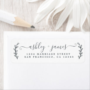 Elegant Script Black White Wedding Return Address