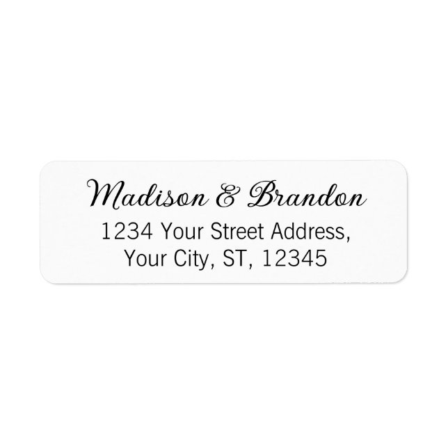 Elegant Script Black White Wedding Return Address  (Front)