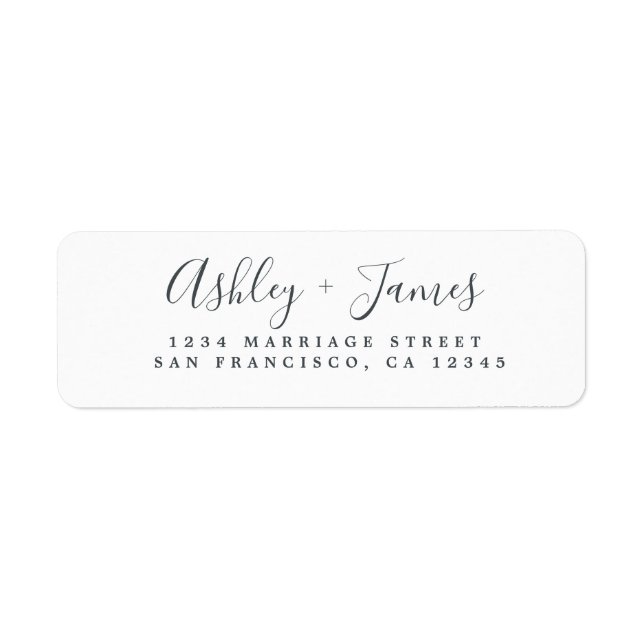 Elegant Script Black White Wedding Return Address (Front)