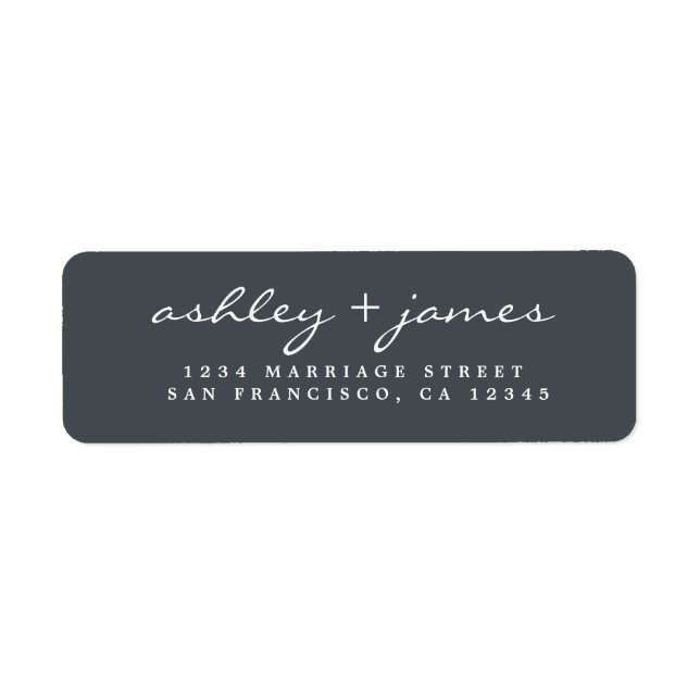 Elegant Script Black White Wedding Return Address (Front)