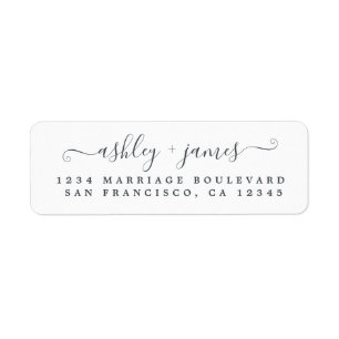 Elegant Script Black White Wedding Return Address