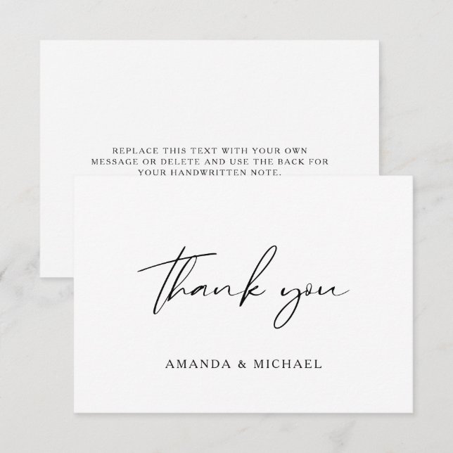 Elegant Script Black White Wedding Thank You Card (Front/Back)