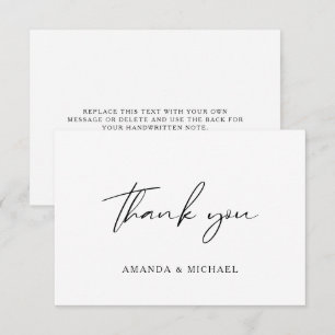 Elegant Script Black White Wedding Thank You Card
