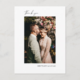 Elegant Script Black White Wedding Thank You Postcard