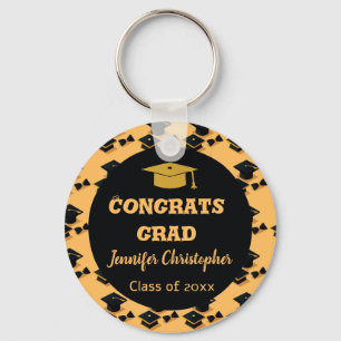 Elegant Script Black & Yellow graduation Favors  Keychain