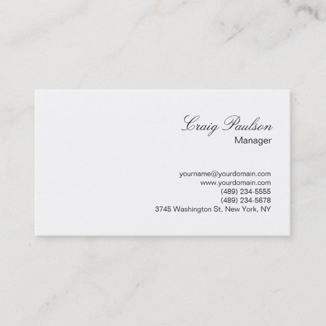 Élégant Script Blanc Plain Carte de visite simple (Devant)