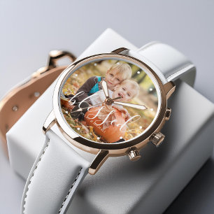Elegant Script "Blessed" Custom Photo Watch