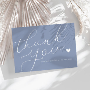 élégant script bleu foncé mariage carte de remerci