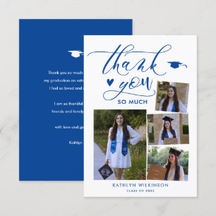 Elegant Script Blue 4 Photo College Graduation Thank You Card