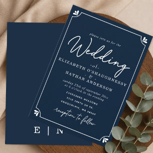 Elegant Script Blue and White Wedding Invitation