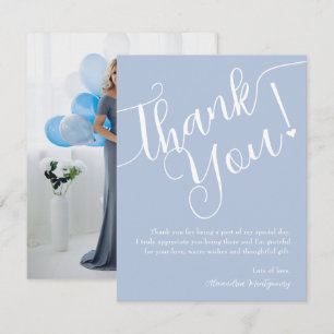 Elegant Script Blue Boy Baby Shower Photo Thank You Card