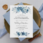 Elegant script blue floral wedding invitation<br><div class="desc">An elegant design with watercolor moonlight blue flowers.
You can personalize the wording,  text size,  colours and font on this wedding invite.</div>
