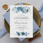 Elegant script blue floral wedding invitation<br><div class="desc">An elegant design with watercolor moonlight blue flowers.
You can personalize the wording,  text size,  colours and font on this wedding invite.</div>