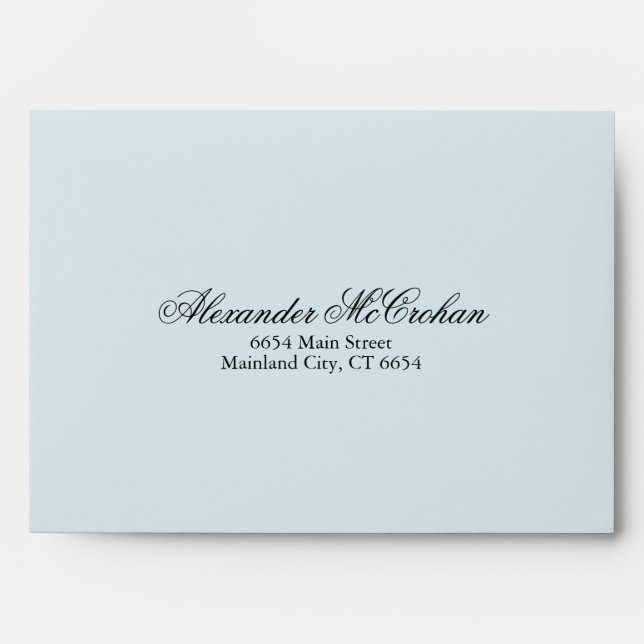 Elegant Script Blue Return Address Mailing Envelope (Front)