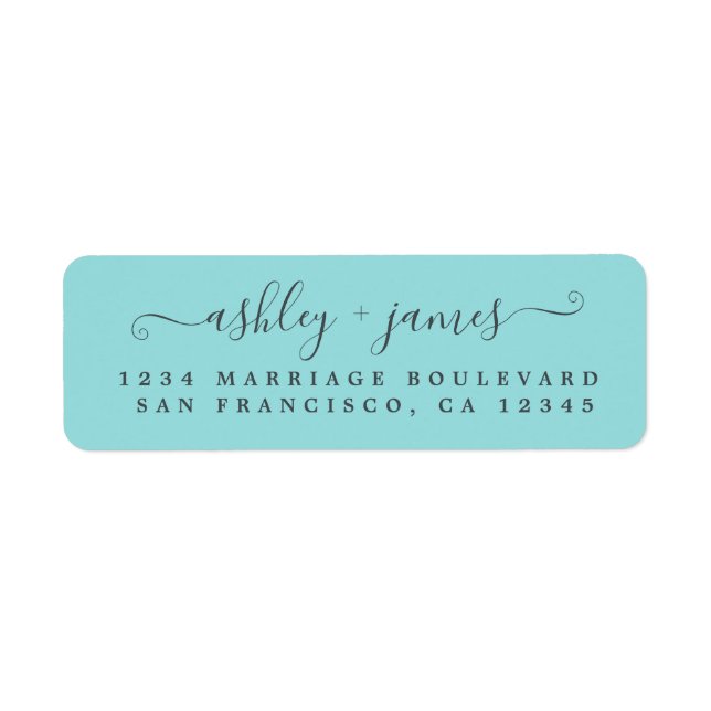 Elegant Script Blue Wedding Return Address Label (Front)