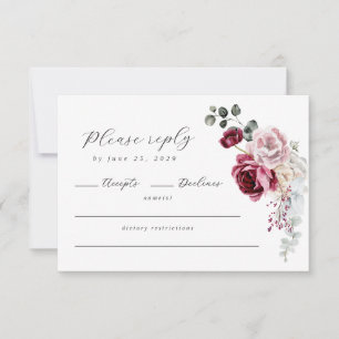 Elegant Script Blush & Burgundy Floral QR Code RSVP Card