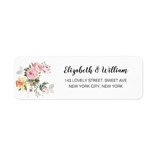 Élégant Script Blush Floral Simple Moderne Mariage (Devant)
