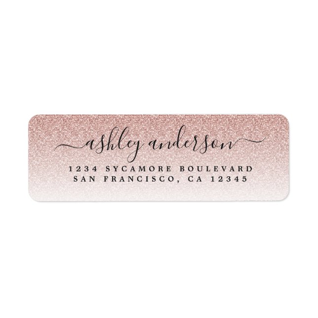 Elegant Script Blush Pink Glitter Return Address (Front)