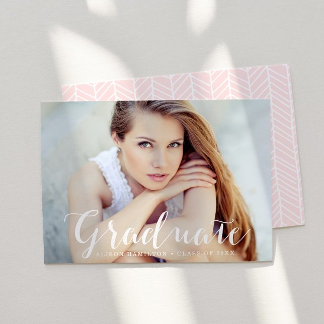Elegant Script Blush Pink Photo Graduation Announcement (Creator Uploaded)