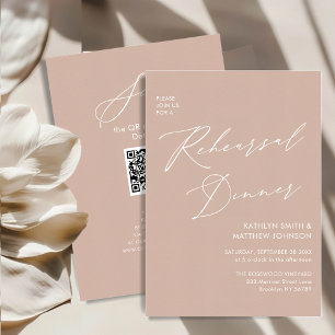 Elegant Script Blush Pink Rehearsal Dinner QR Invitation