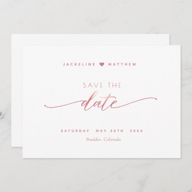 Elegant Script, Blush Pink, White Simple Wedding Save The Date (Front/Back)