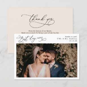 Elegant Script Boho Neutral Blush Wedding Photo Thank You Card