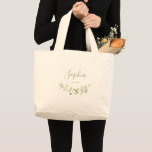 Elegant Script Boho Wildflower bridesmaid Large Tote Bag<br><div class="desc">Elegant delicate watercolor wildflower design,  pastel palettes of soft yellow,  off white,  sage green,  dusty rose,  blush pink,  burgundy,  and botanical greenery,  with personalized Script name,   simple and romantic. 
Great personalized bridesmaid gifts at modern rustic party,  boho country garden wedding party in spring and summer.</div>