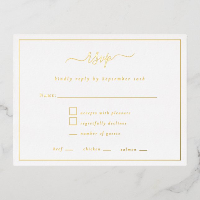 Elegant Script Border Party RSVP card Luxury Foil (Front)