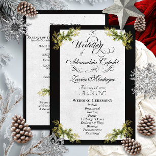 Elegant Script & Botanical - Black Wedding Program
