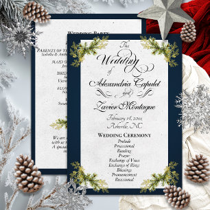 Elegant Script & Botanical - Blue Wedding Program